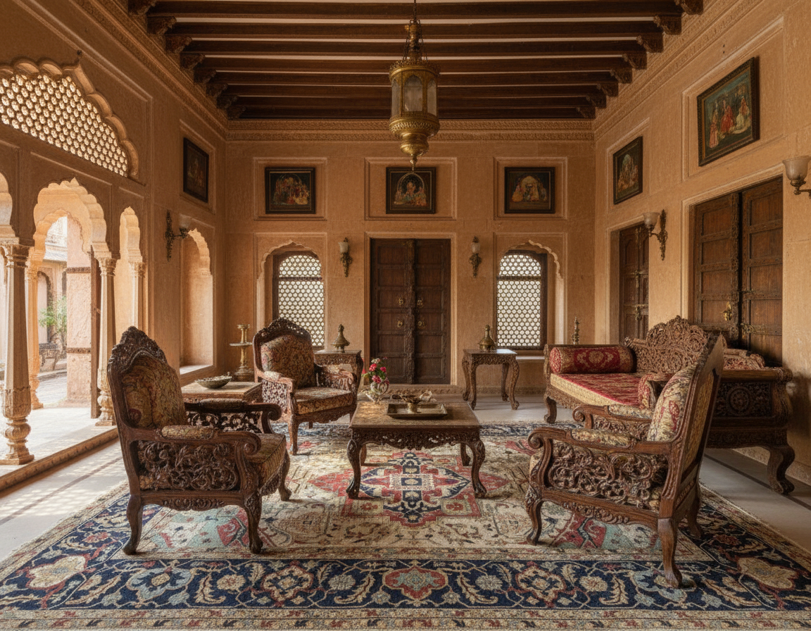 Magnificent Hand-Knotted Persian Inspired Heriz Mugal Medallion Carpet with Traditional Floral and Geometric Motifs in Red, Navy, and Ivory