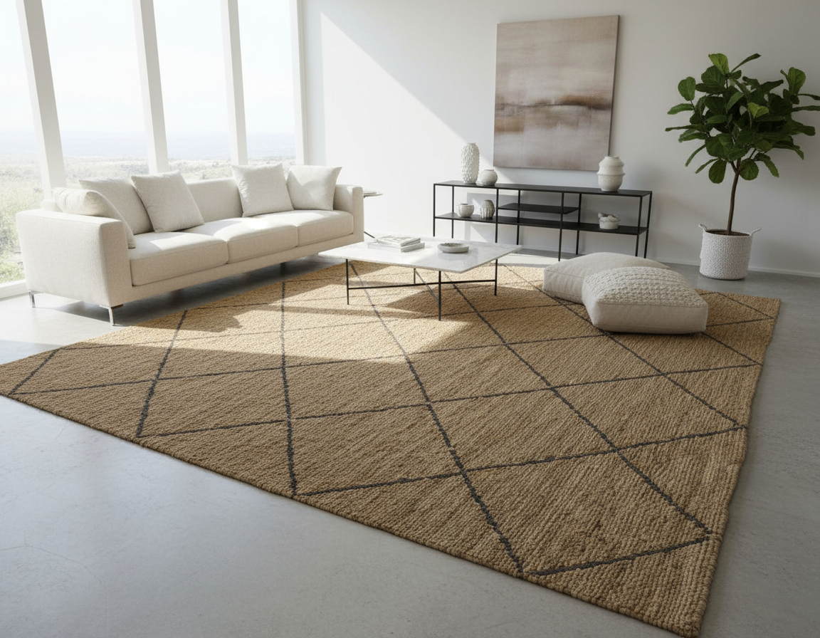 Handwoven Natural Jute Diamond Lattice Carpe