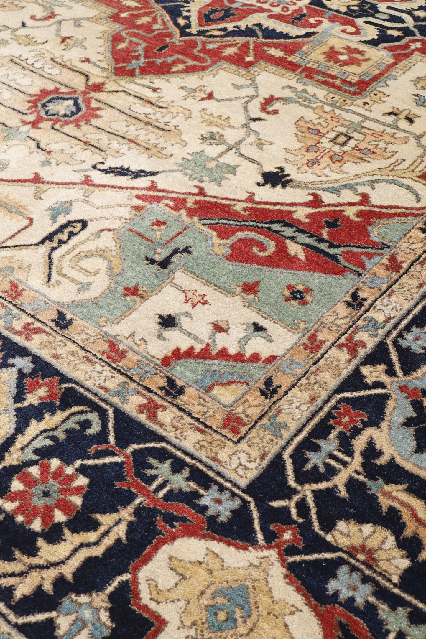 Magnificent Hand-Knotted Persian Inspired Heriz Mugal Medallion Carpet with Traditional Floral and Geometric Motifs in Red, Navy, and Ivory