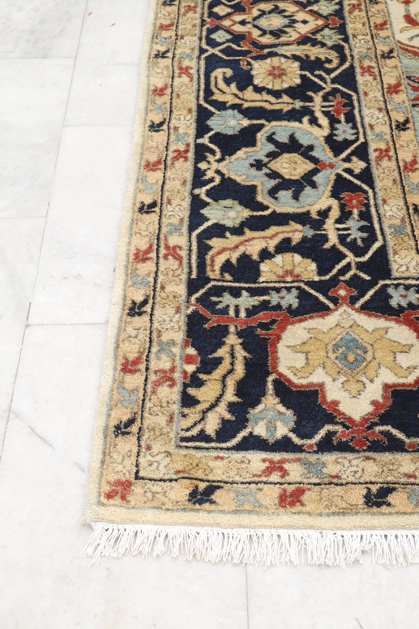 Magnificent Hand-Knotted Persian Inspired Heriz Mugal Medallion Carpet with Traditional Floral and Geometric Motifs in Red, Navy, and Ivory