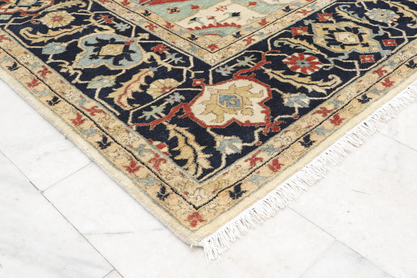 Magnificent Hand-Knotted Persian Inspired Heriz Mugal Medallion Carpet with Traditional Floral and Geometric Motifs in Red, Navy, and Ivory