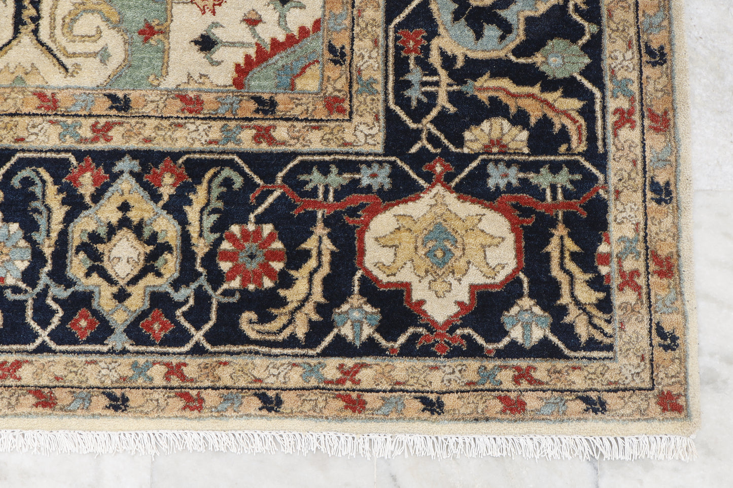 Magnificent Hand-Knotted Persian Inspired Heriz Mugal Medallion Carpet with Traditional Floral and Geometric Motifs in Red, Navy, and Ivory